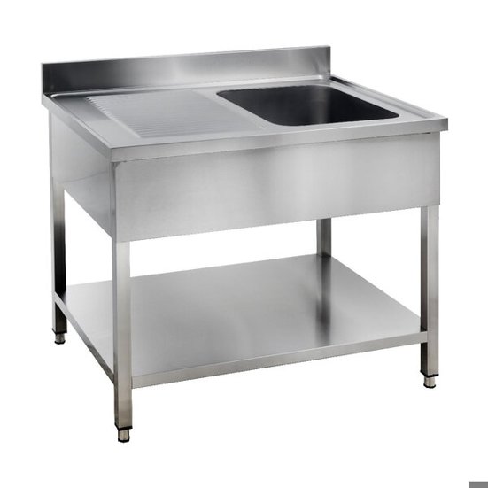 GastroHero - 100x60 cm (Edelstahl Spültisch mit Ausgussbecken Rechts, Gastro Spüle mit Grundboden)