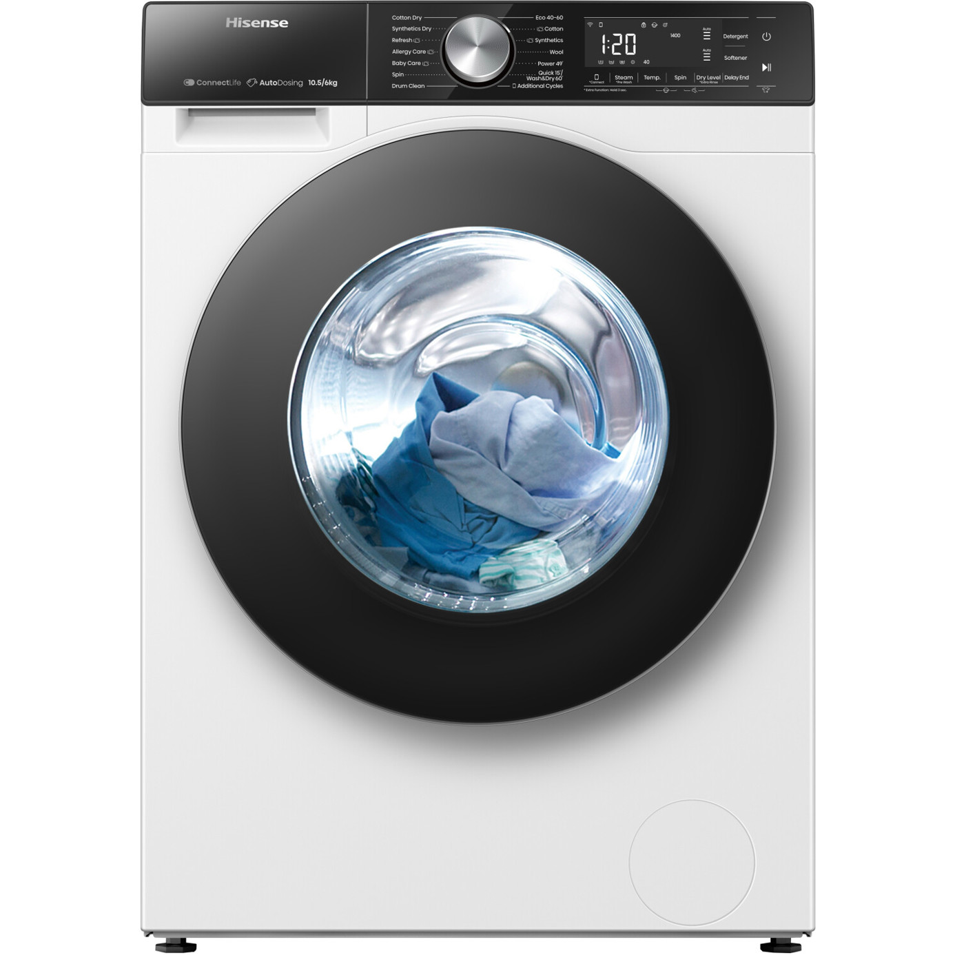 Hisense - WD5S1045BW - freistehender Waschtrockner - 10,5 kg Waschen, 6 kg Trocknen, weiß