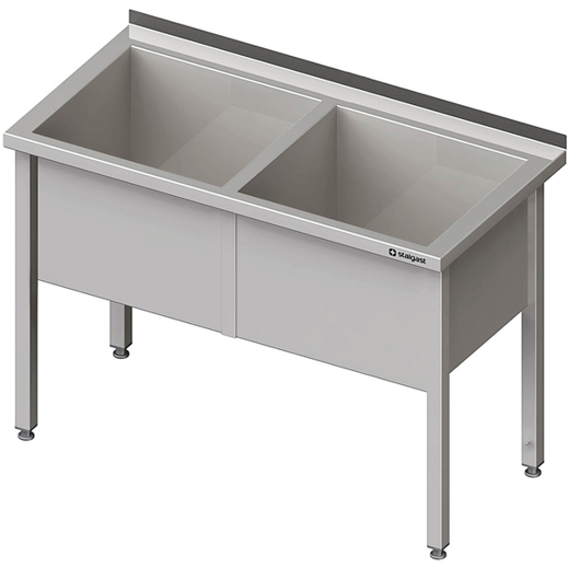 STALGAST - 1300x600x850 - Doppelbecken-Topfspüle aus Edelstahl in Silber (mit Aufkantung, 400 mm Beckenhöhe)