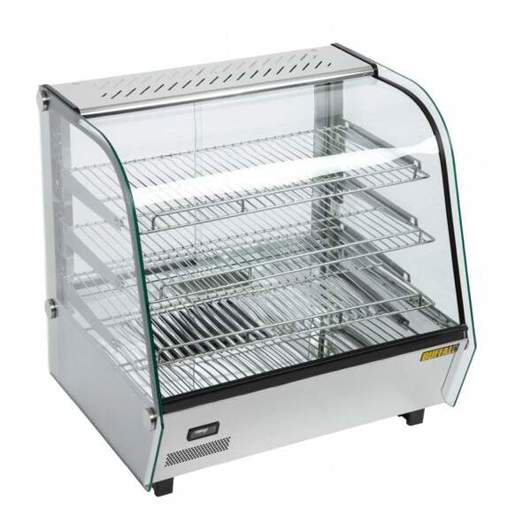 Buffalo - Warmhaltevitrine 120L, mit 1,1kW/230V, 3 Roste - Edelstahl & Glas Gehäuse Design (silber, B: 68,7cm)